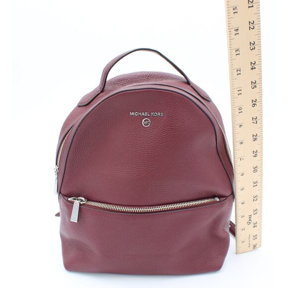 Michael Kors Leather Backpack Purse Womens Red Pebbled Zips Travel Bag Valerie - Picture 6 of 11